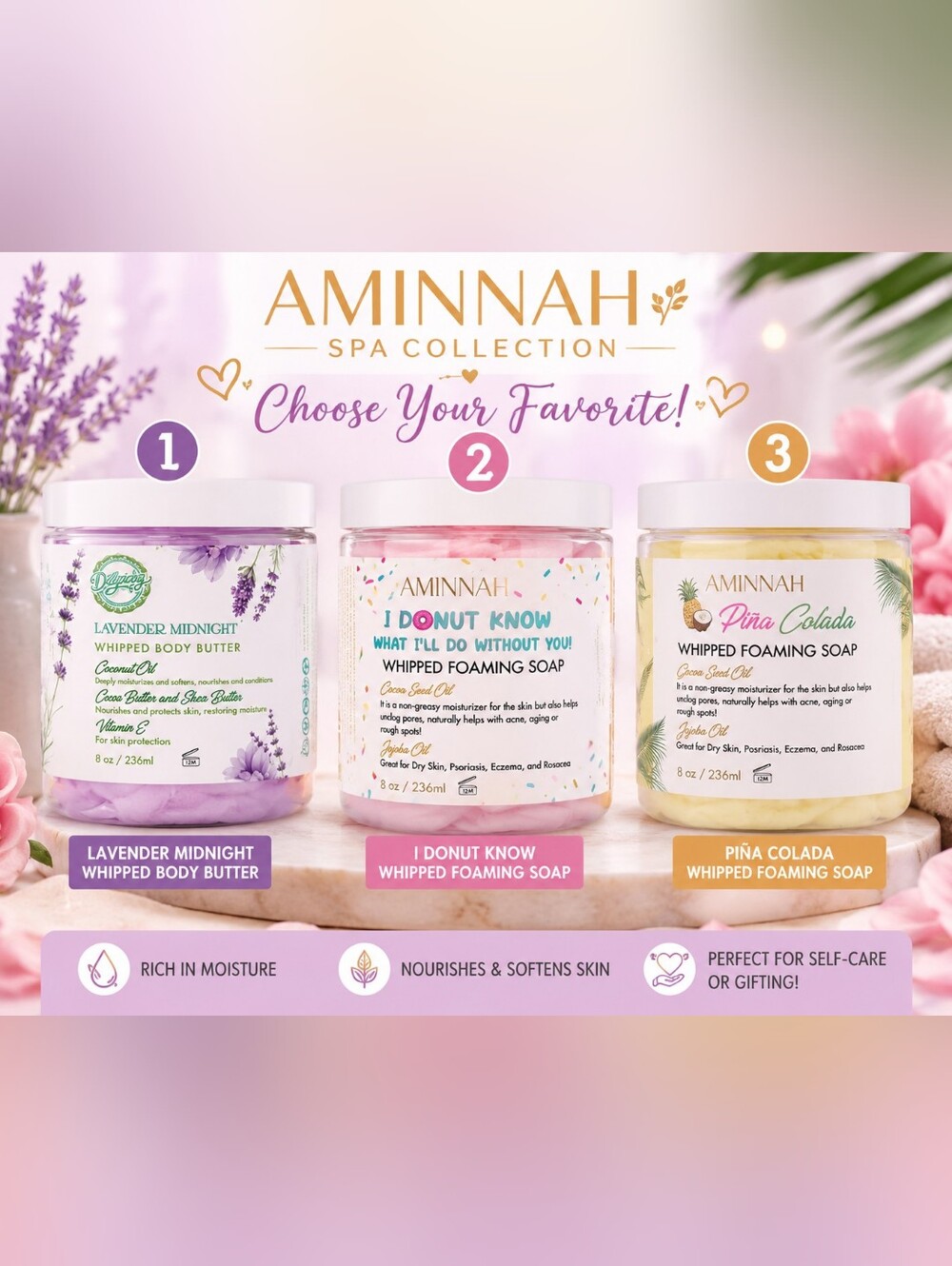 ✨️Aminnah Spa Collection Bundle | Whipped Body Butter & Foaming Soaps | Choose